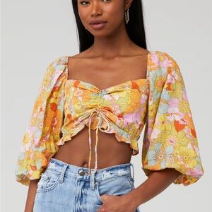 Show Me Your MuMu Jenna Top Floral Crop Top Puff Sleeve Tie Front

Revolve